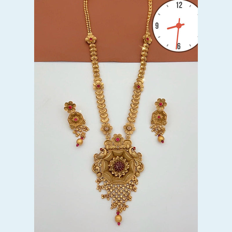 Kavita Art Copper Finish Pota Stone Long Necklace Set