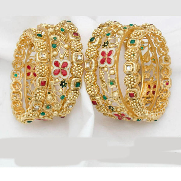 Kavita Art Gold Plated Pota Stone Bangles Set