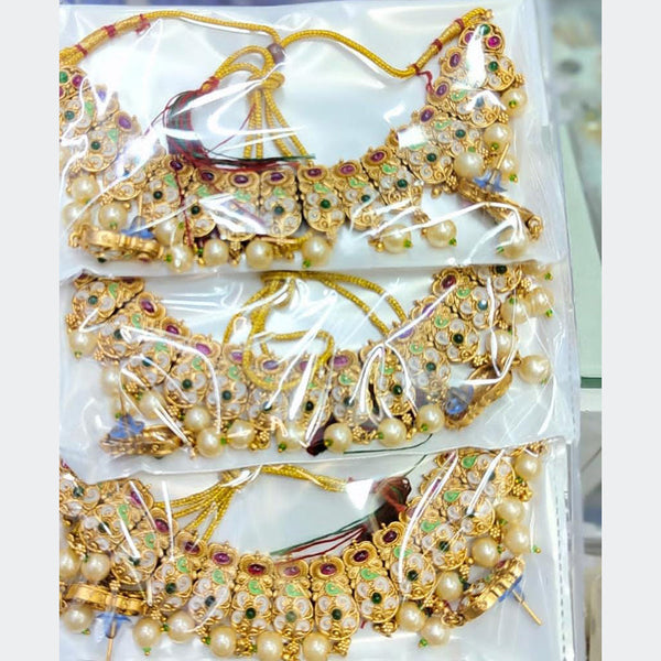 Kavita Art Gold Plated Pota Stone And Meenakari Choker Necklace Set  ( Assorted Desing Piece -1)