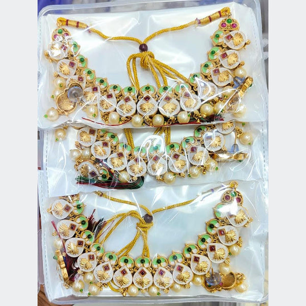 Kavita Art Gold Plated Pota Stone And Meenakari Choker Necklace Set ( Assorted Desing Piece -1)