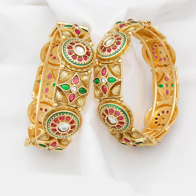 Kavita Art Gold Plated Pota Stone Openable Bangles Set