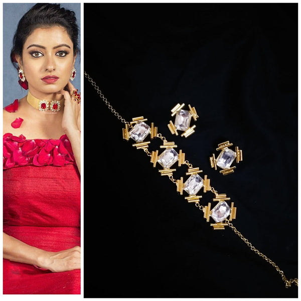 Kavita Art Gold Plated Crystal Stone Choker Necklace Set
