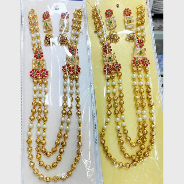 Kavita Art Gold Plated Pota Stone And Beads Long Necklace Set (Piece 1 Only)