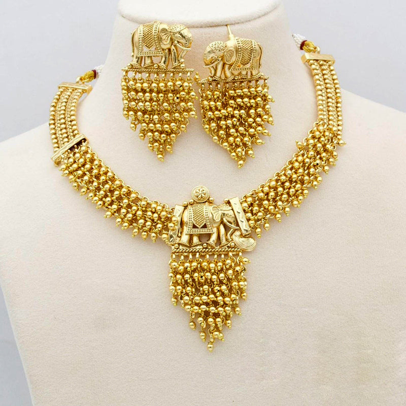 Kavita Art Gold Plated Elephant And Pearl Necklace Set