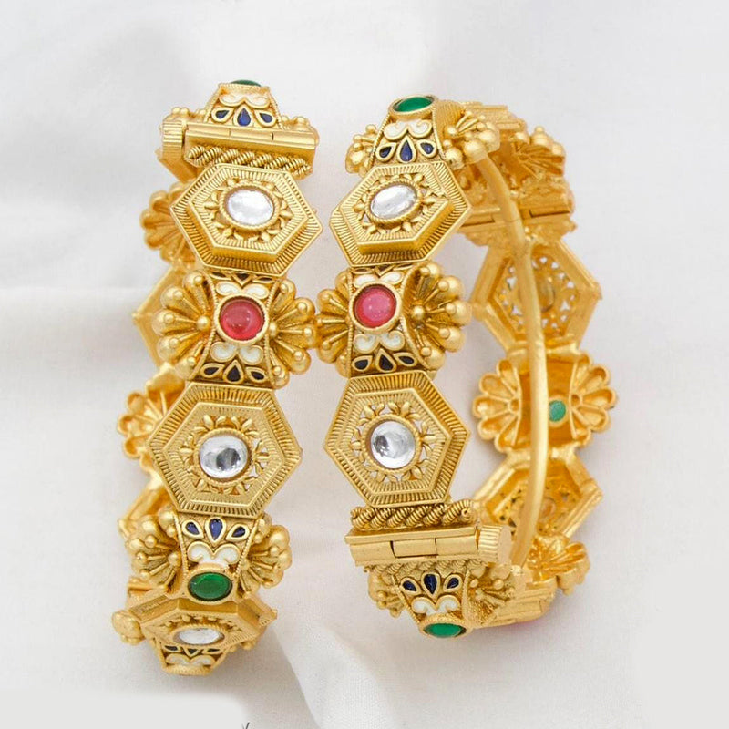 Kavita Art Gold Plated Pota Stone Openable Bangles Set