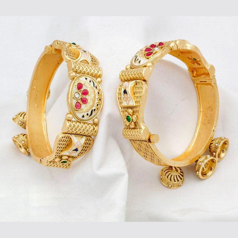 Kavita Art Gold Plated Pota Stone Openable Bangles Set