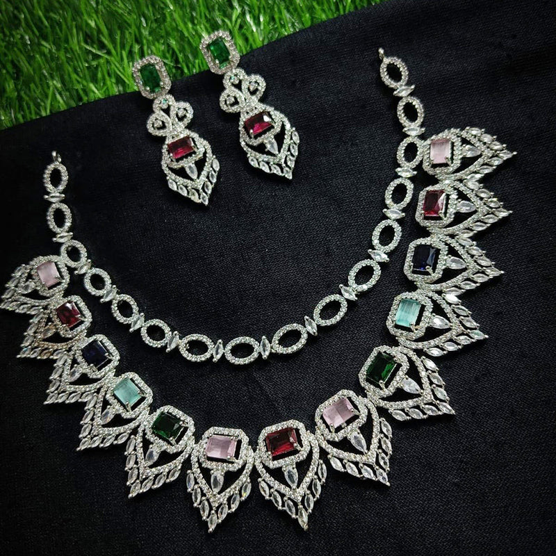 Kavita Art Silver Plated AD Necklace Set