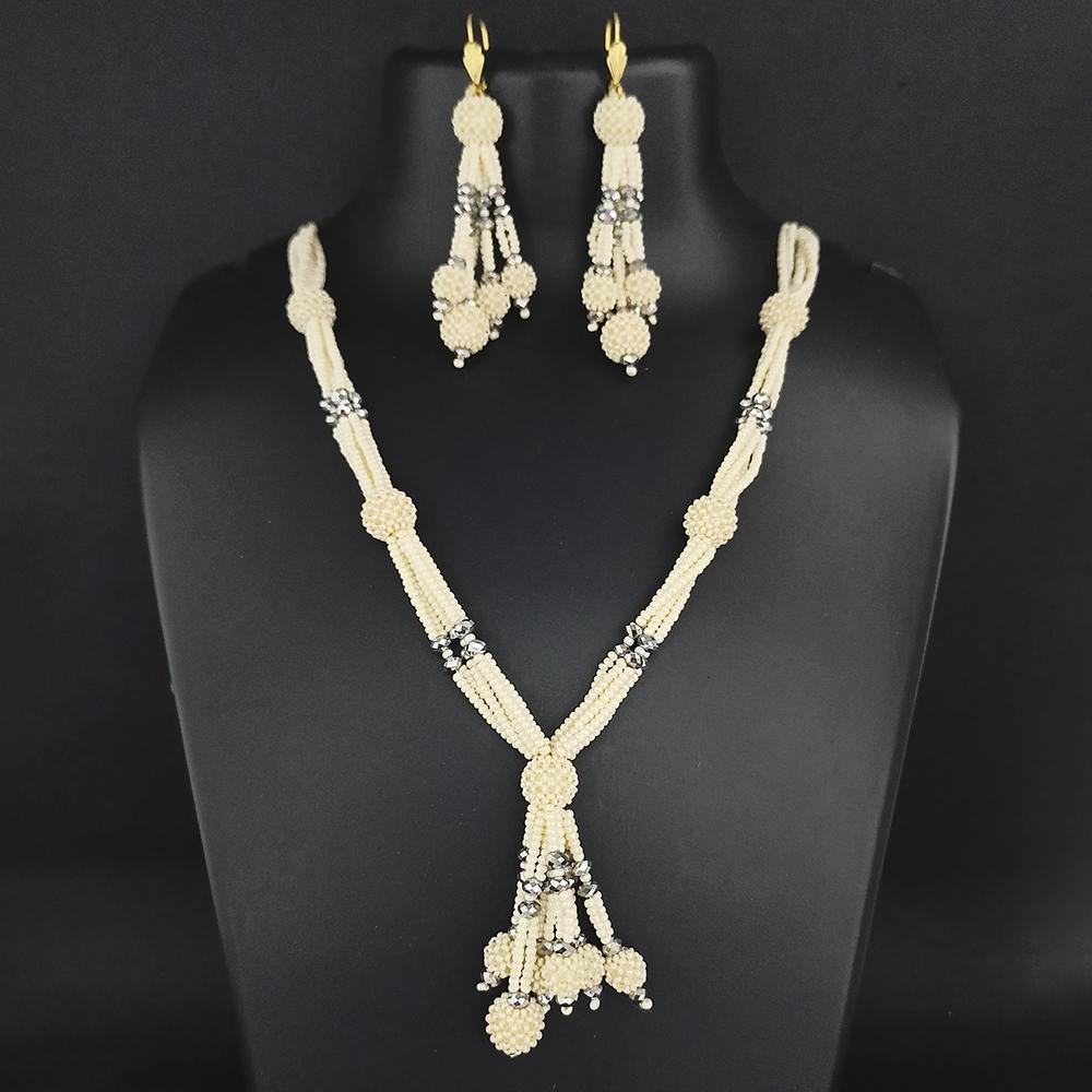 Kriaa Gold Plated Grey Beads And Pearl Neckace Set - 1110312A