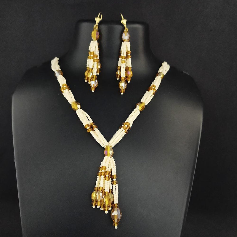 Kriaa Gold Plated Brown Beads And Pearl Neckace Set - 1110313A