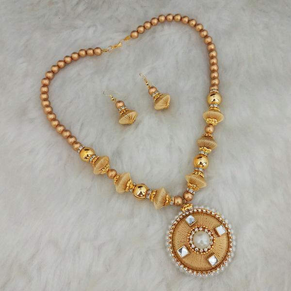 Jeweljunk Gold Plated Beige Thread Necklace Set - 1110615A