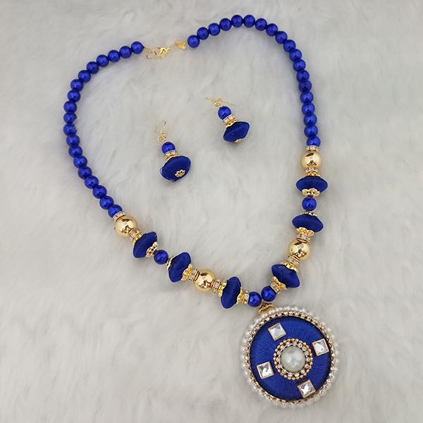 Jeweljunk Blue Beads Thread Gold Plated Necklace Set - 1110615B