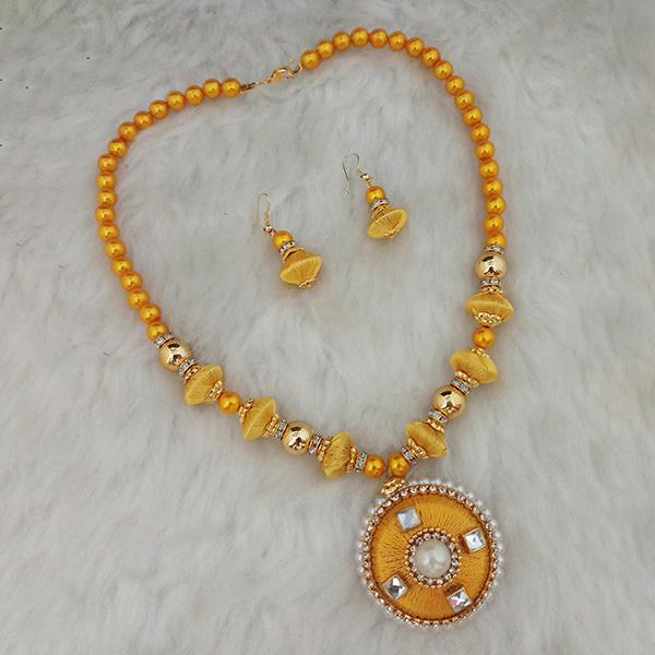 Jeweljunk Gold Plated Beige Thread Necklace Set - 1110615C