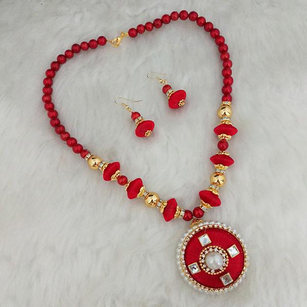 Jeweljunk Gold Plated Red Beads Thread Necklace Set - 1110615D