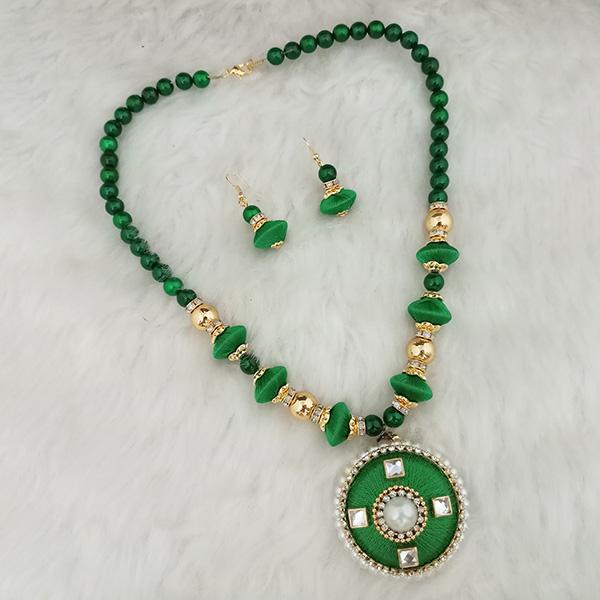 Jeweljunk Green Austrian Stone Gold Plated Thread Necklace Set - 1110615E