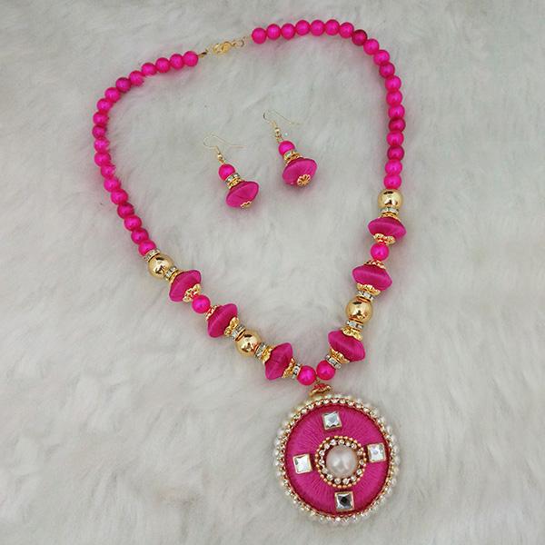 Jeweljunk Pink Austrian Stone Gold Plated Thread Necklace Set - 1110615F