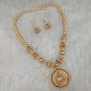Jeweljunk Austrian Stone Gold Plated Beige Thread Necklace Set - 1110616A