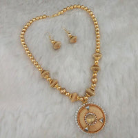 Jeweljunk Austrian Stone Gold Plated Beige Thread Necklace Set - 1110616A