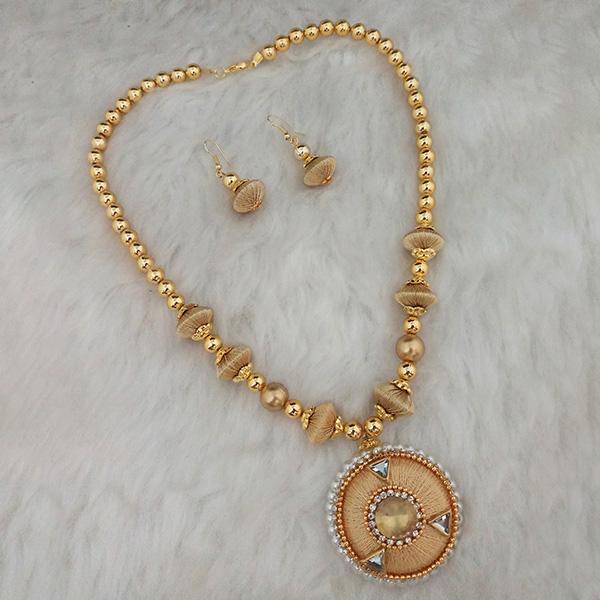 Jeweljunk Austrian Stone Gold Plated Beige Thread Necklace Set - 1110616A
