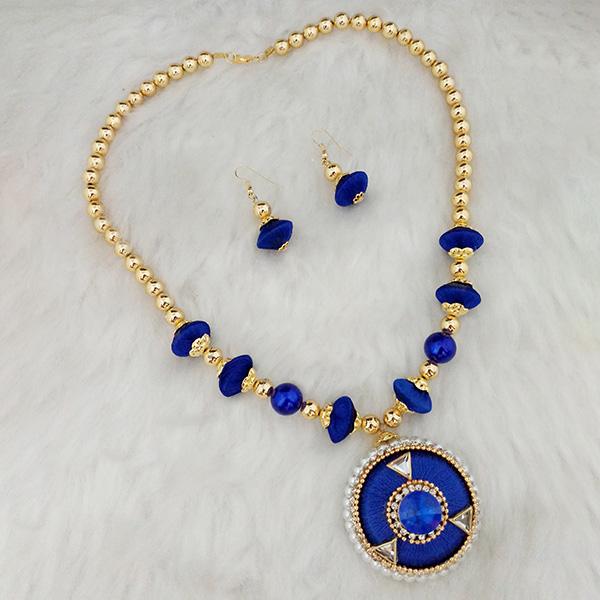 Jeweljunk Blue Thread Austrian Stone Gold Plated Necklace Set - 1110616B