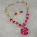 Jeweljunk Pink Austrian Stone Gold Plated Thread Necklace Set - 1110616D