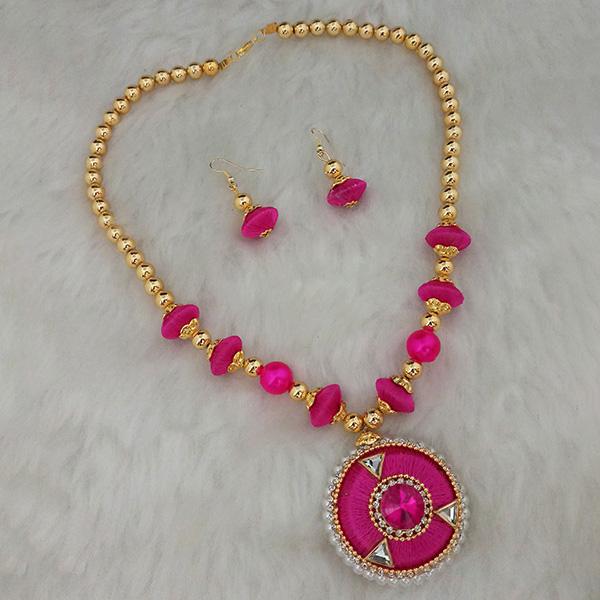 Jeweljunk Pink Austrian Stone Gold Plated Thread Necklace Set - 1110616D