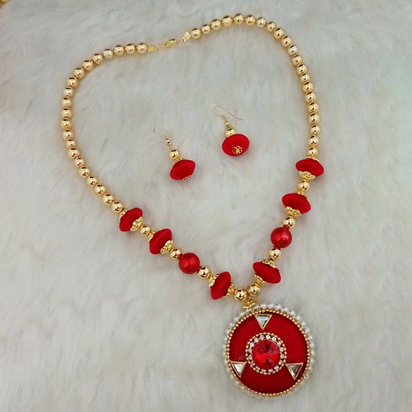 Jeweljunk Austrian Stone Gold Plated Red Thread Necklace Set - 1110616F