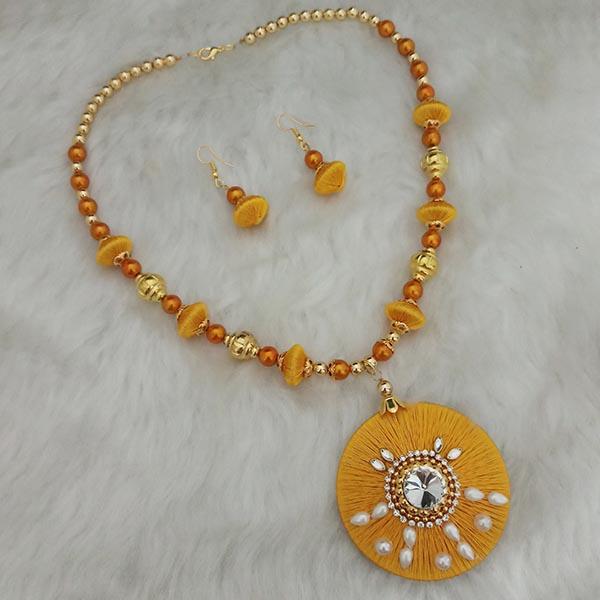 Jeweljunk Gold Plated Austrian Stone Yellow Thread Necklace Set - 1110617C