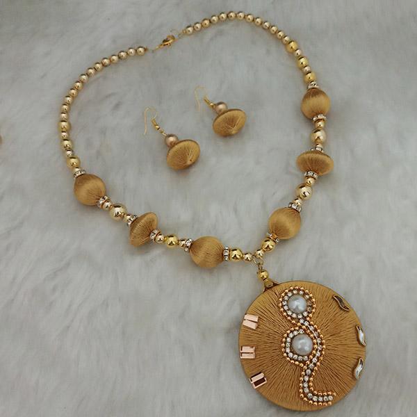 Jeweljunk Gold Plated Austrian Stone Beige Thread Necklace Set - 1110618A