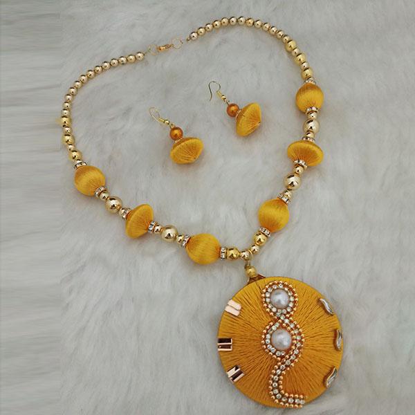 Jeweljunk Gold Plated Austrian Stone Yellow Thread Necklace Set - 1110618C