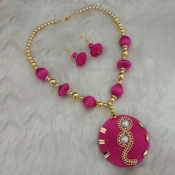 Jeweljunk Gold Plated Austrian Stone Pink Thread Necklace Set - 1110618D