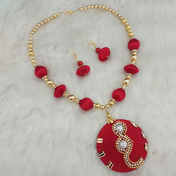 Jeweljunk Gold Plated Austrian Stone Red Thread Necklace Set - 1110618F