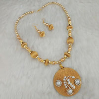 Jeweljunk Austrian Stone Gold Plated Beige Thread Necklace Set - 1110619A