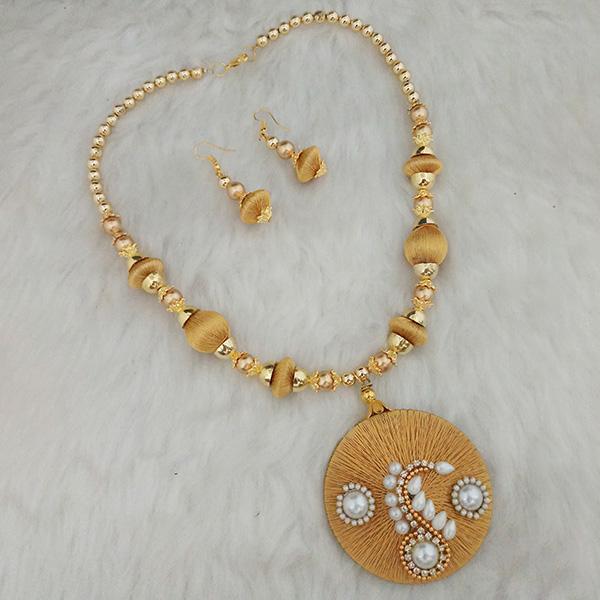 Jeweljunk Austrian Stone Gold Plated Beige Thread Necklace Set - 1110619A