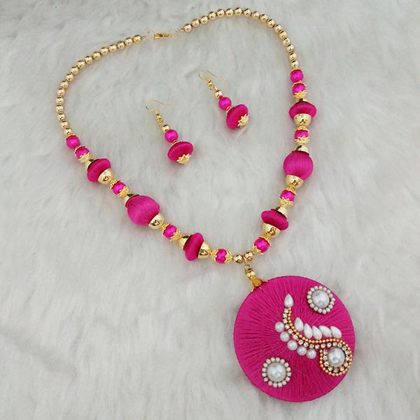 Jeweljunk Pink Austrian Stone Gold Plated Thread Necklace Set - 1110619D