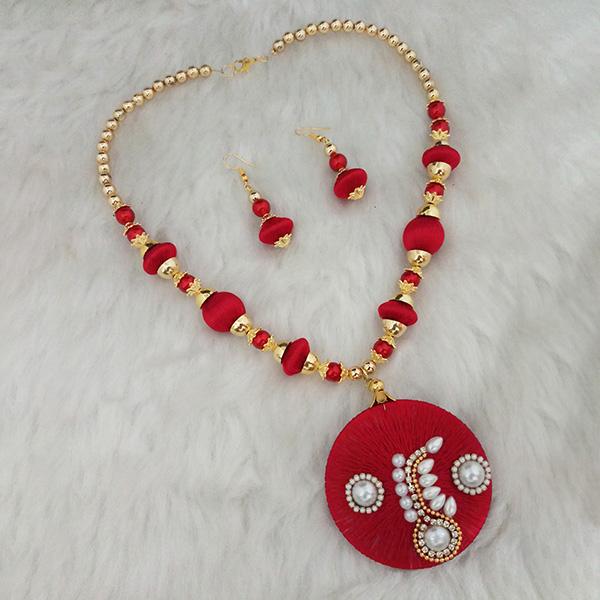 Jeweljunk Austrian Stone Gold Plated Red Thread Necklace Set - 1110619F