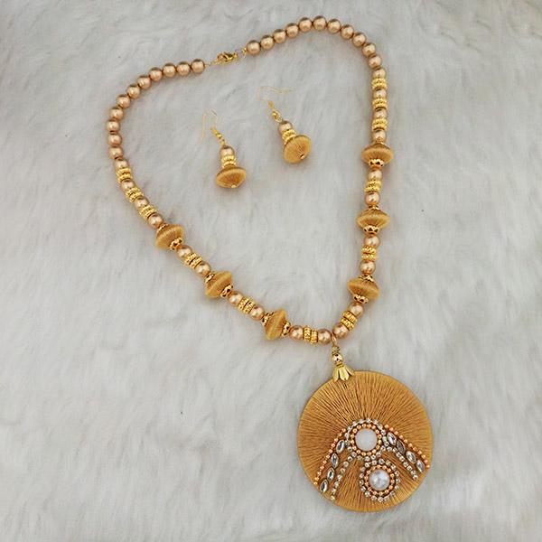 Jeweljunk Austrian Stone Gold Plated Beige Thread Necklace Set - 1110620A