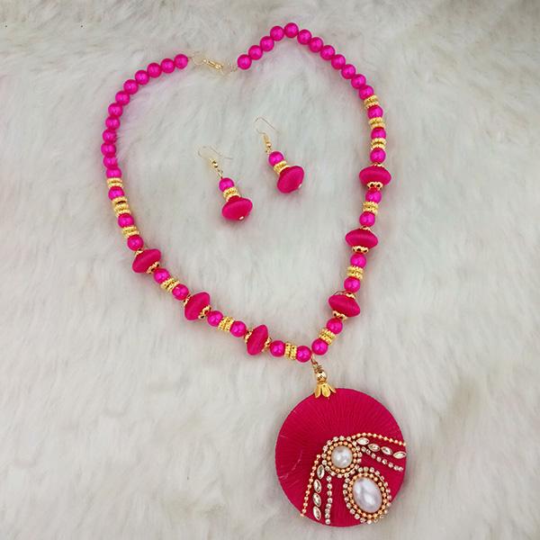 Jeweljunk Pink Austrian Stone Gold Plated Thread Necklace Set - 1110620D