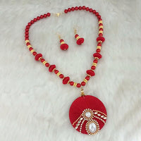 Jeweljunk Austrian Stone Gold Plated Red Thread Necklace Set - 1110620F