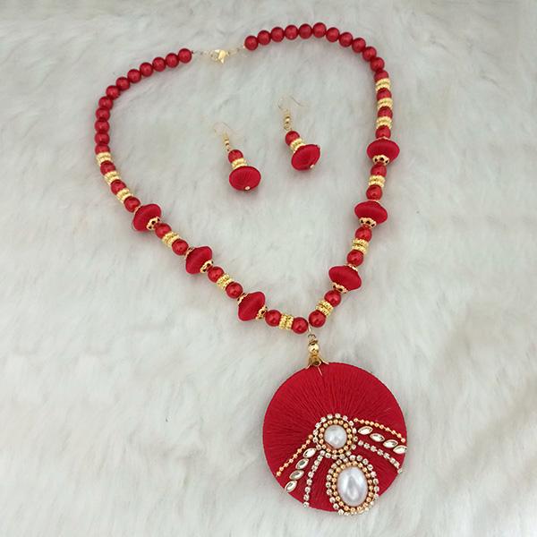 Jeweljunk Austrian Stone Gold Plated Red Thread Necklace Set - 1110620F