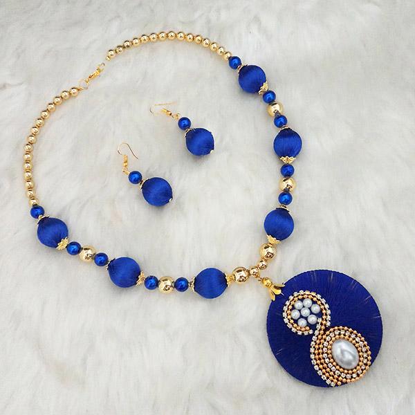 Jeweljunk Blue Thread Austrian Stone Gold Plated Necklace Set - 1110621B