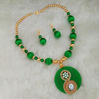 Jeweljunk Green Austrian Stone Gold Plated Thread Necklace Set - 1110621D