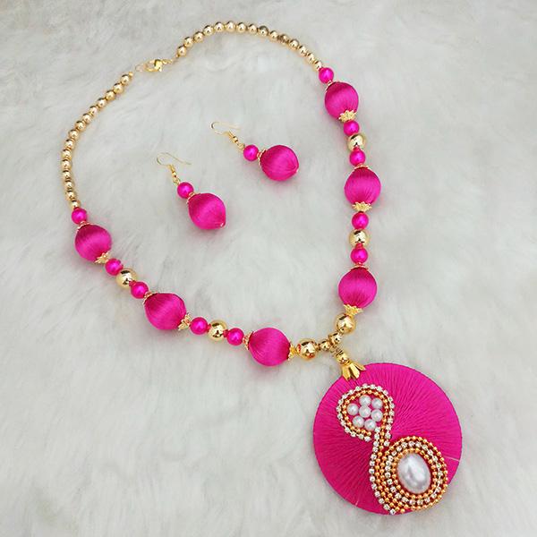 Jeweljunk Pink Austrian Stone Gold Plated Thread Necklace Set - 1110621E