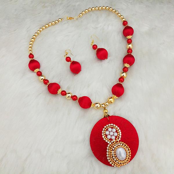 Jeweljunk Austrian Stone Gold Plated Red Thread Necklace Set - 1110621F