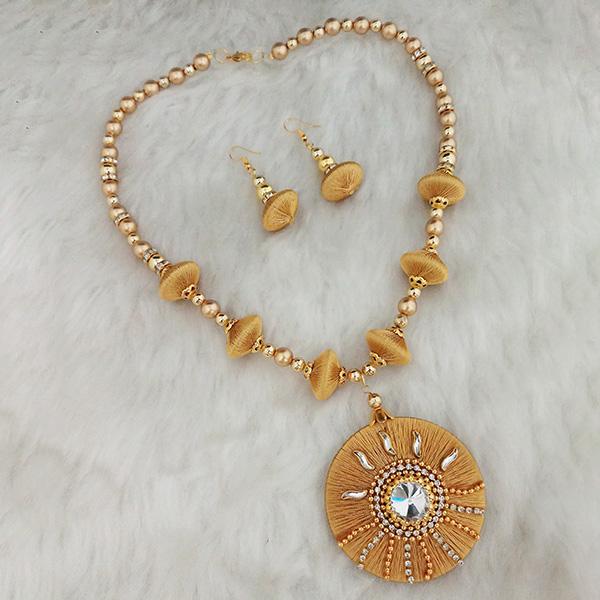 Jeweljunk Austrian Stone Gold Plated Beige Thread Necklace Set - 1110622A
