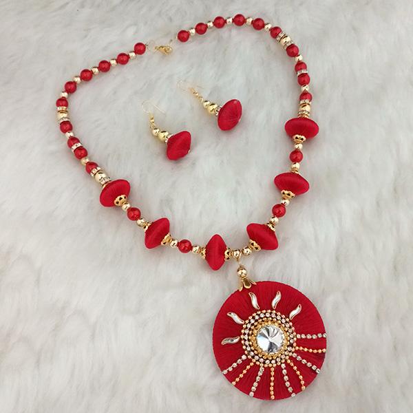 Jeweljunk Austrian Stone Gold Plated Red Thread Necklace Set - 1110622F