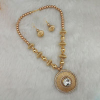 Jeweljunk Gold Plated Austrian Stone Beige Thread Necklace Set - 1110623A