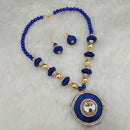 Jeweljunk Gold Plated Austrian Stone Blue Thread Necklace Set - 1110623B