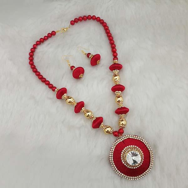 Jeweljunk Gold Plated Austrian Stone Red Thread Necklace Set - 1110623F