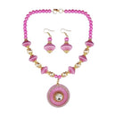 Tip Top Fashions Gold Plated Pink Thread Necklace Set - 1110623G