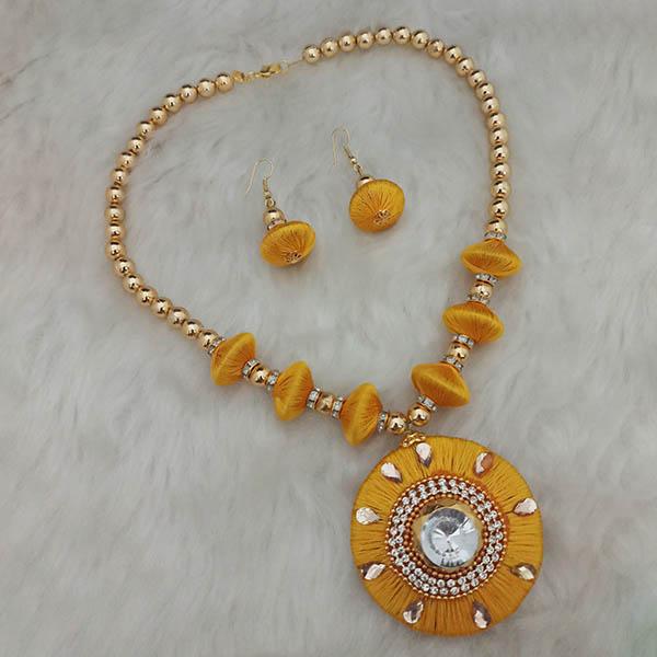 Jeweljunk Gold Plated Austrian Stone Yellow Thread Necklace Set - 1110624C